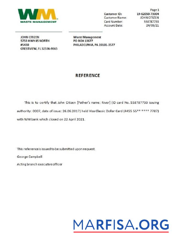 Printable USA WM closure reference template